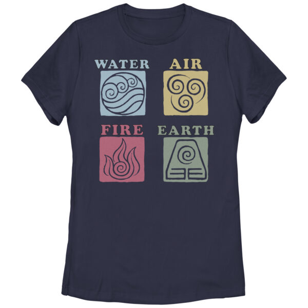 Women's Mad Engine Navy Avatar: The Last Airbender Nation Elements Stack T-Shirt