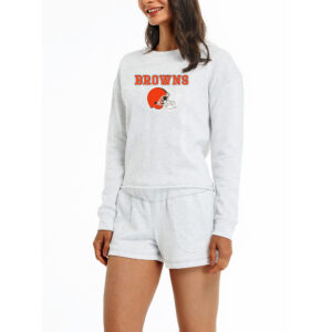 Women's Concepts Sport Cream Cleveland Browns Crossfield Long Sleeve T-Shirt & Shorts Set