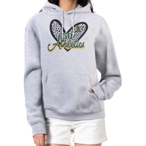 Women's G-III 4Her by Carl Banks Heather Gray Oakland Athletics Leopard Heart Pullover Hoodie