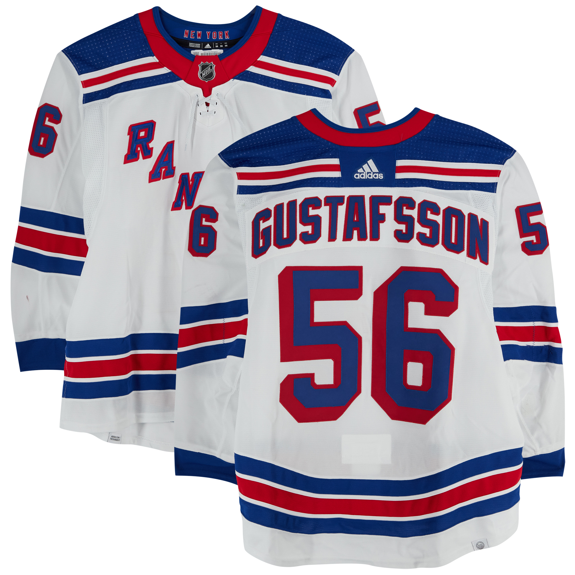 Erik Gustafsson New York Rangers Game-Used #56 White adidas Jersey Worn During the Eastern Conference Finals of the 2024 Stanley Cup Playoffs vs. Florida Panthers - Image 2