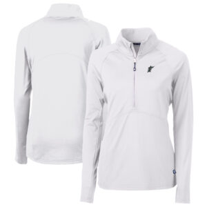 Women's Cutter & Buck White Florida Marlins Cooperstown Collection DryTec Adapt Eco Knit Stretch Recycled Raglan Half-Zip Top