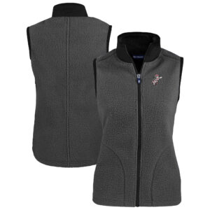 Women's Cutter & Buck Charcoal Cincinnati Reds Cooperstown Collection Cascade Eco Sherpa Fleece Vest