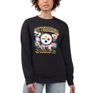 Women's G-III 4Her by Carl Banks  Black Pittsburgh Steelers Flower Logo Graphic Fleece Pullover Sweatshirt