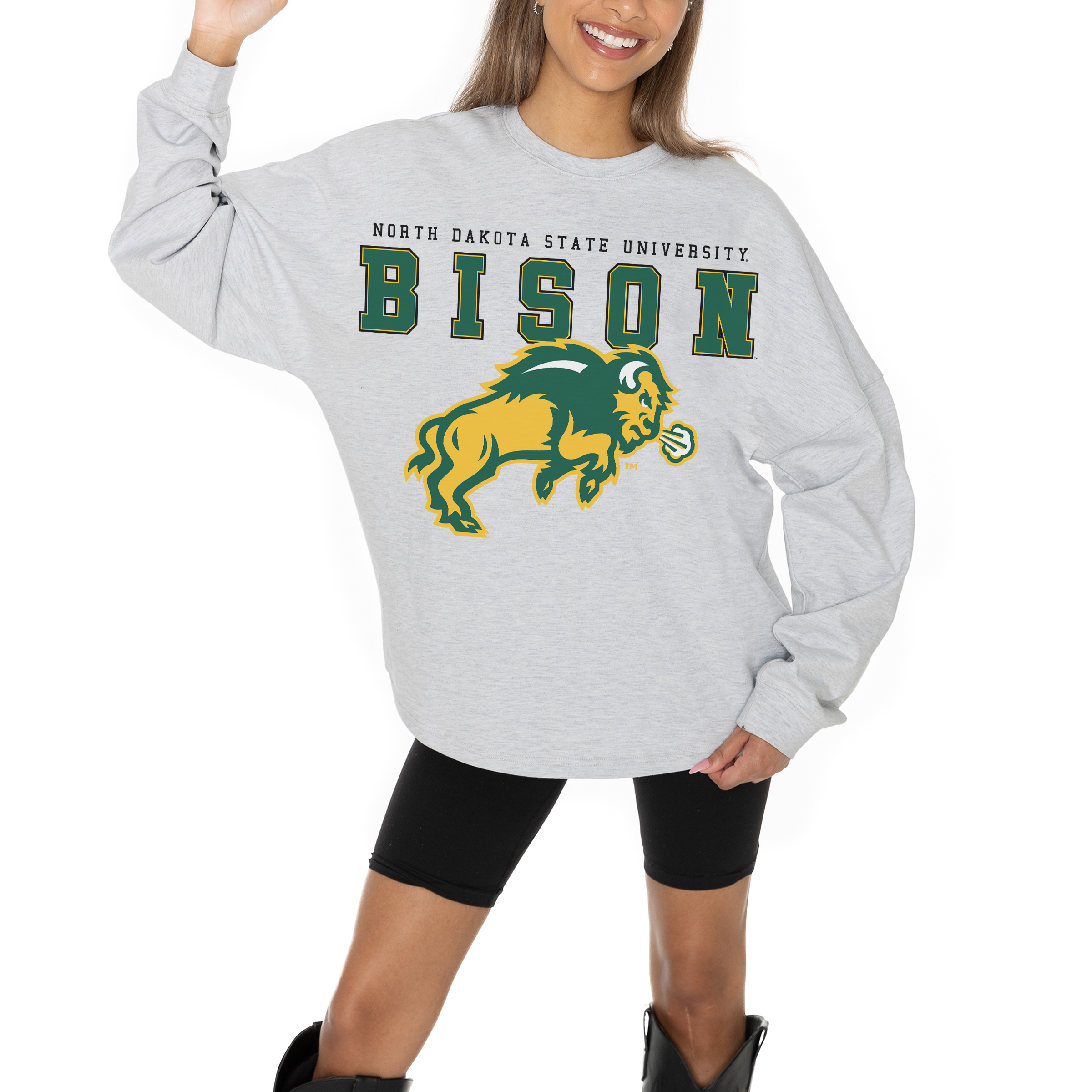 Women's Gameday Couture Ash NDSU Bison Big Goals Relaxed Fit French Terry Pullover Sweatshirt - Image 3