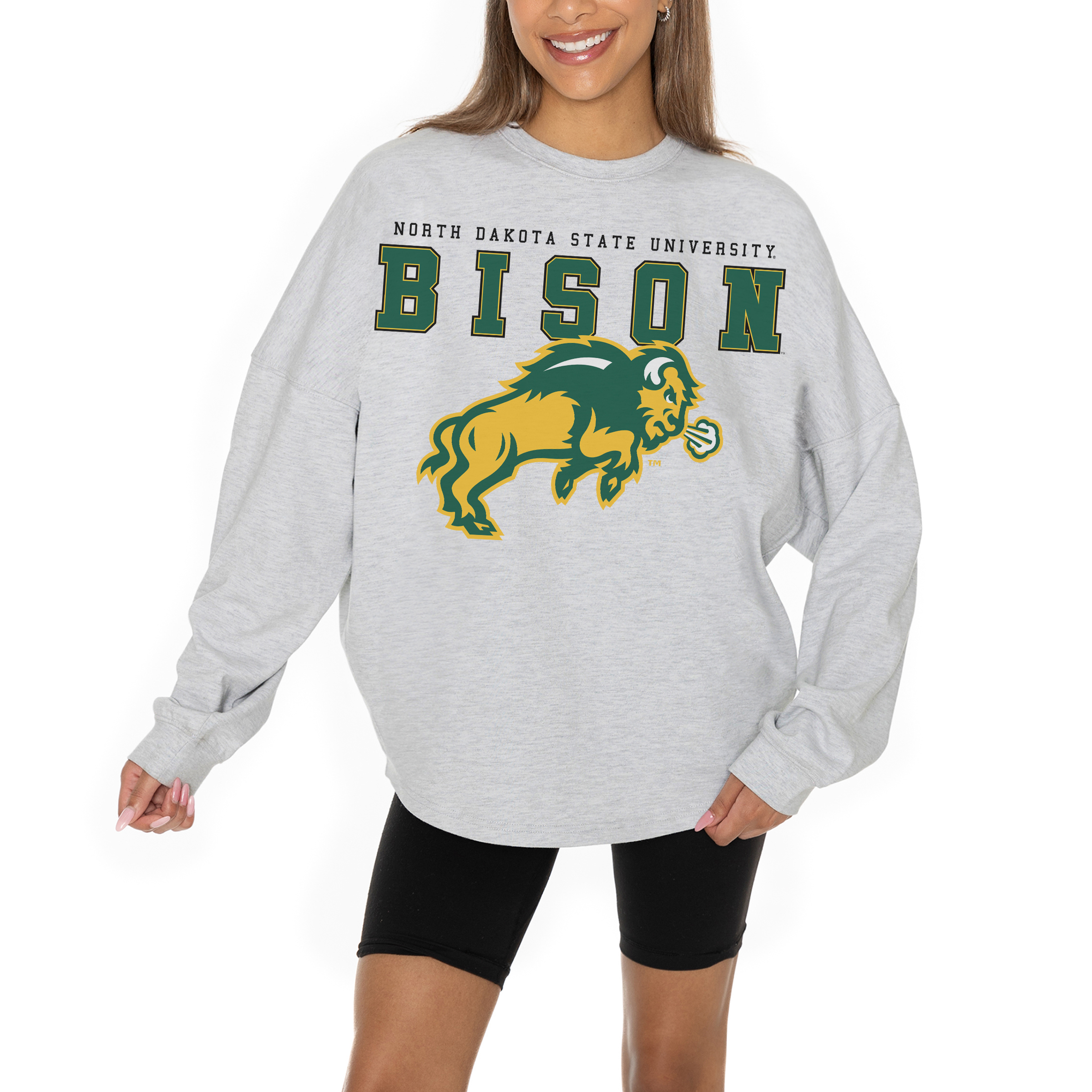 Women's Gameday Couture Ash NDSU Bison Big Goals Relaxed Fit French Terry Pullover Sweatshirt - Image 9