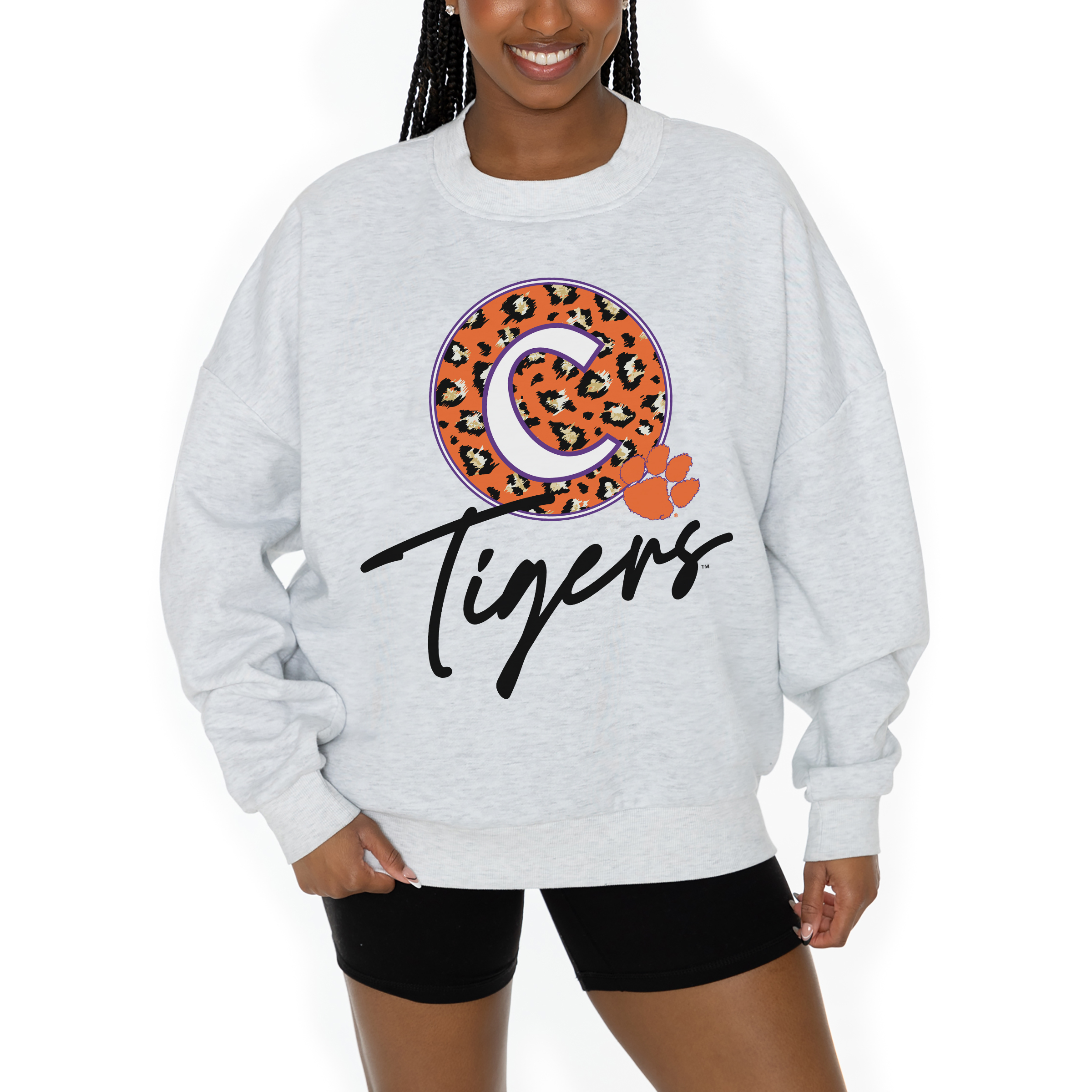 Women's Gameday Couture Ash Clemson Tigers Premium Fleece Pullover Sweatshirt - Image 2