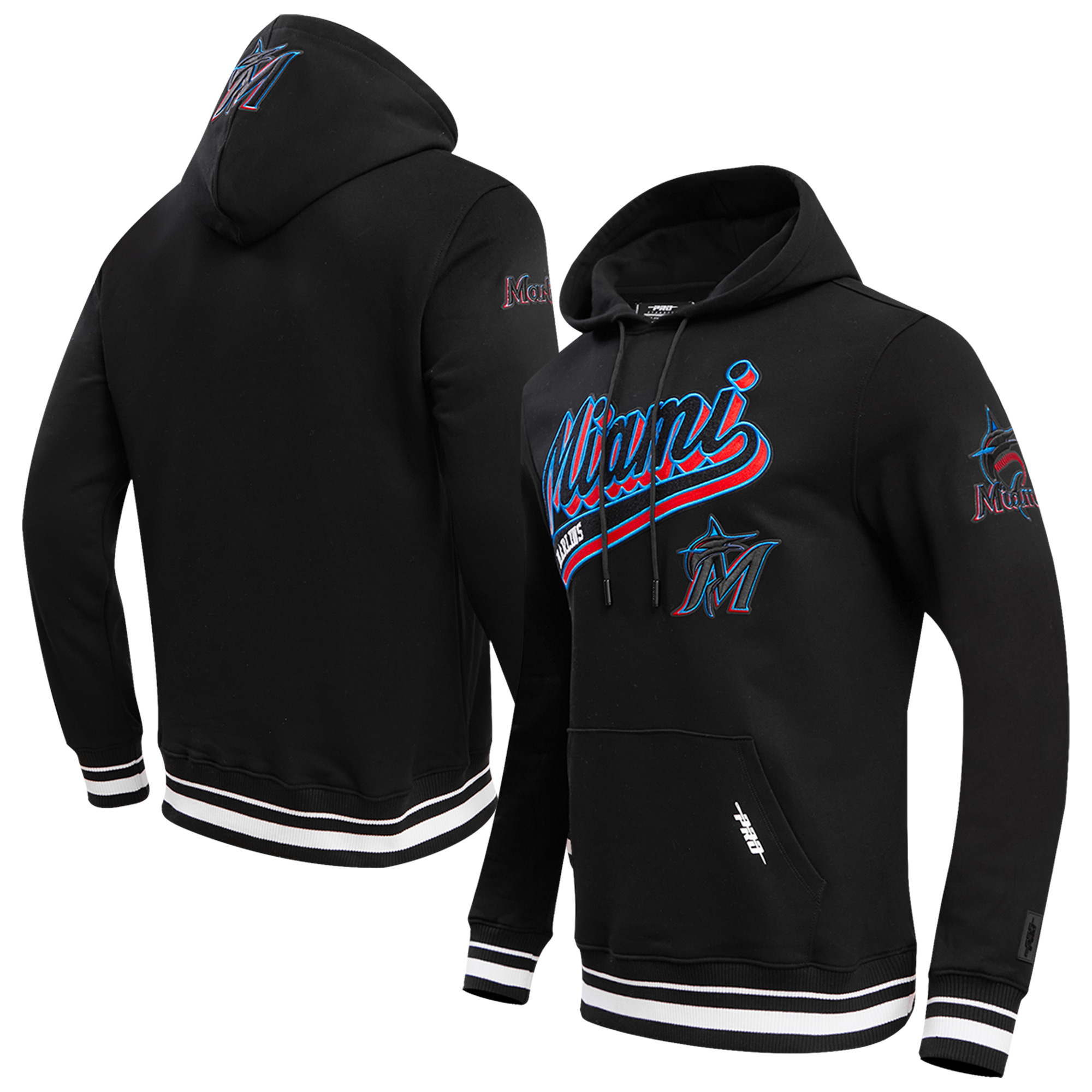 Men's Pro Standard Black Miami Marlins Script Tail Fleece Pullover Hoodie