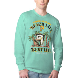 Men's Margaritaville Mint Pittsburgh Pirates Beach Hut Graphic Long Sleeve T-Shirt