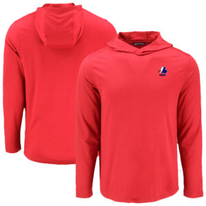 Men's Cutter & Buck Red Montreal Expos Cooperstown Coastline Epic Comfort Recycled Eco Hoodie Long Sleeve T-Shirt