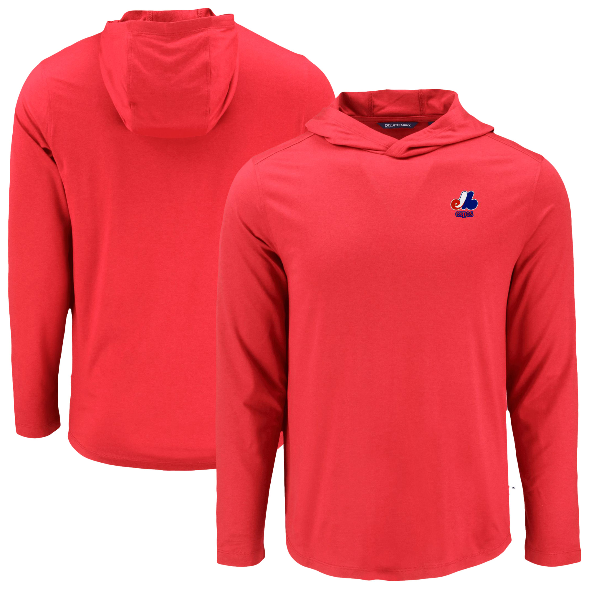 Men's Cutter & Buck Red Montreal Expos Cooperstown Coastline Epic Comfort Recycled Eco Hoodie Long Sleeve T-Shirt