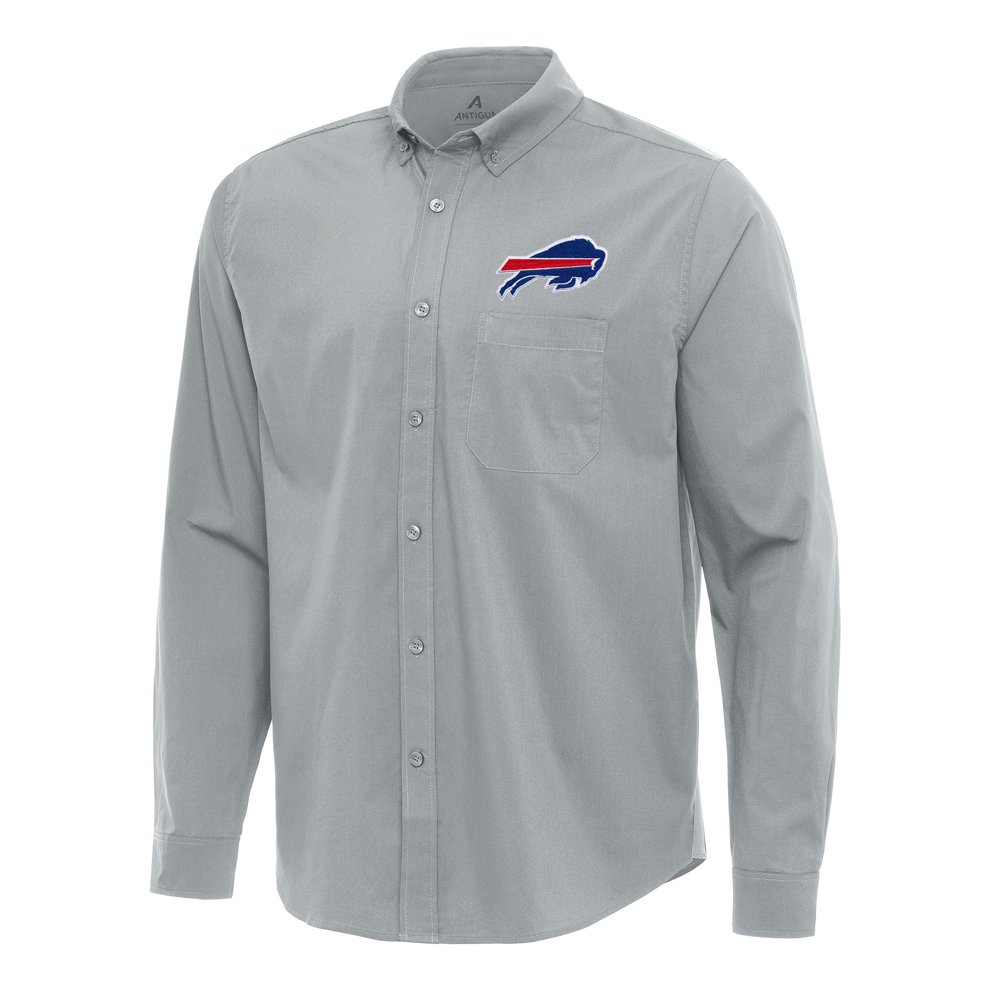 Men's Antigua Gray Buffalo Bills Flight Woven Tri-Blend Long Sleeve Button-Down Shirt