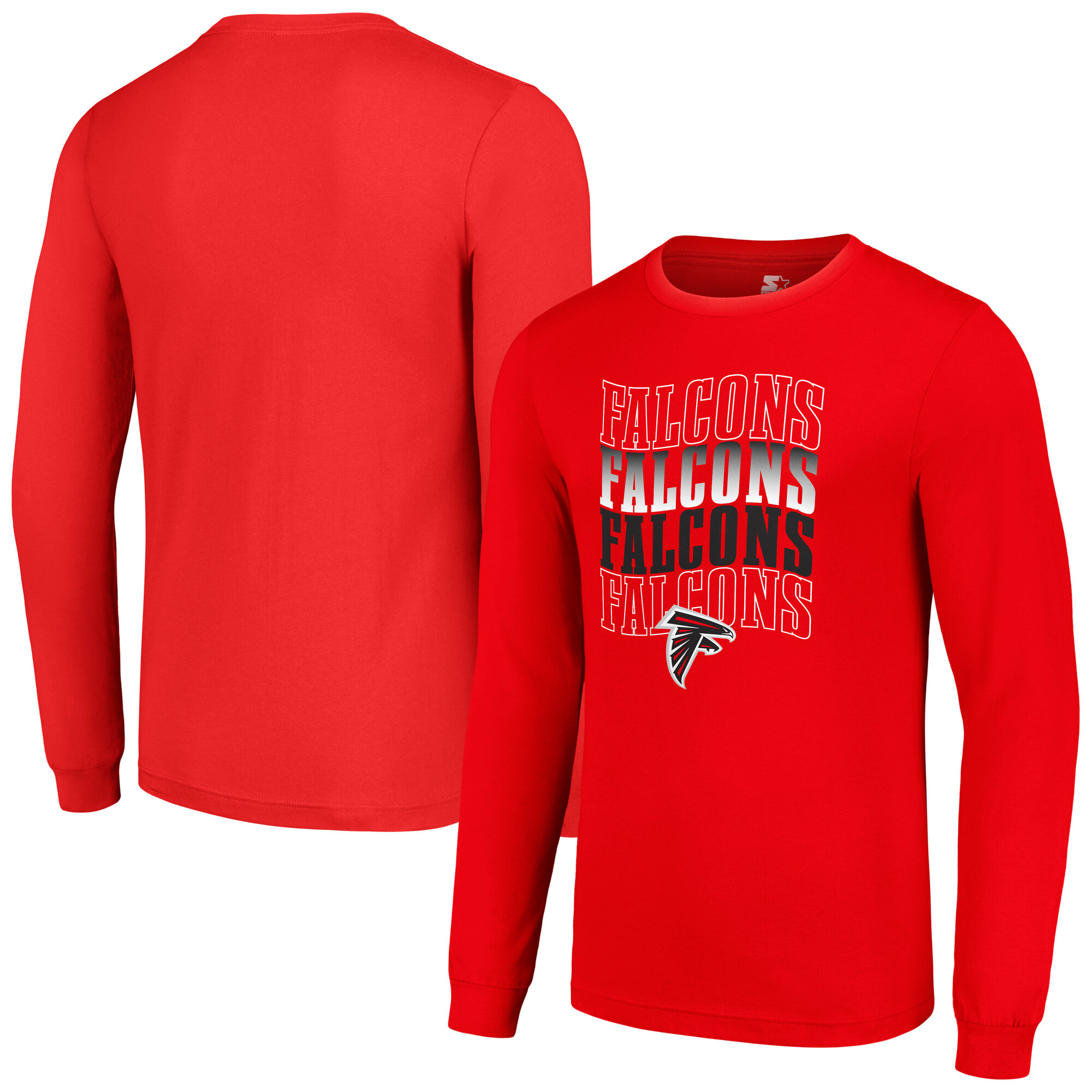 Men's Starter Red Atlanta Falcons Team Name Graphic Long Sleeve T-Shirt