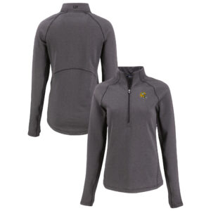 Women's Cutter & Buck Heather Black Green Bay Packers  Peshastin Eco Fleece Recycled Tri-Blend Raglan Half-Zip Jacket