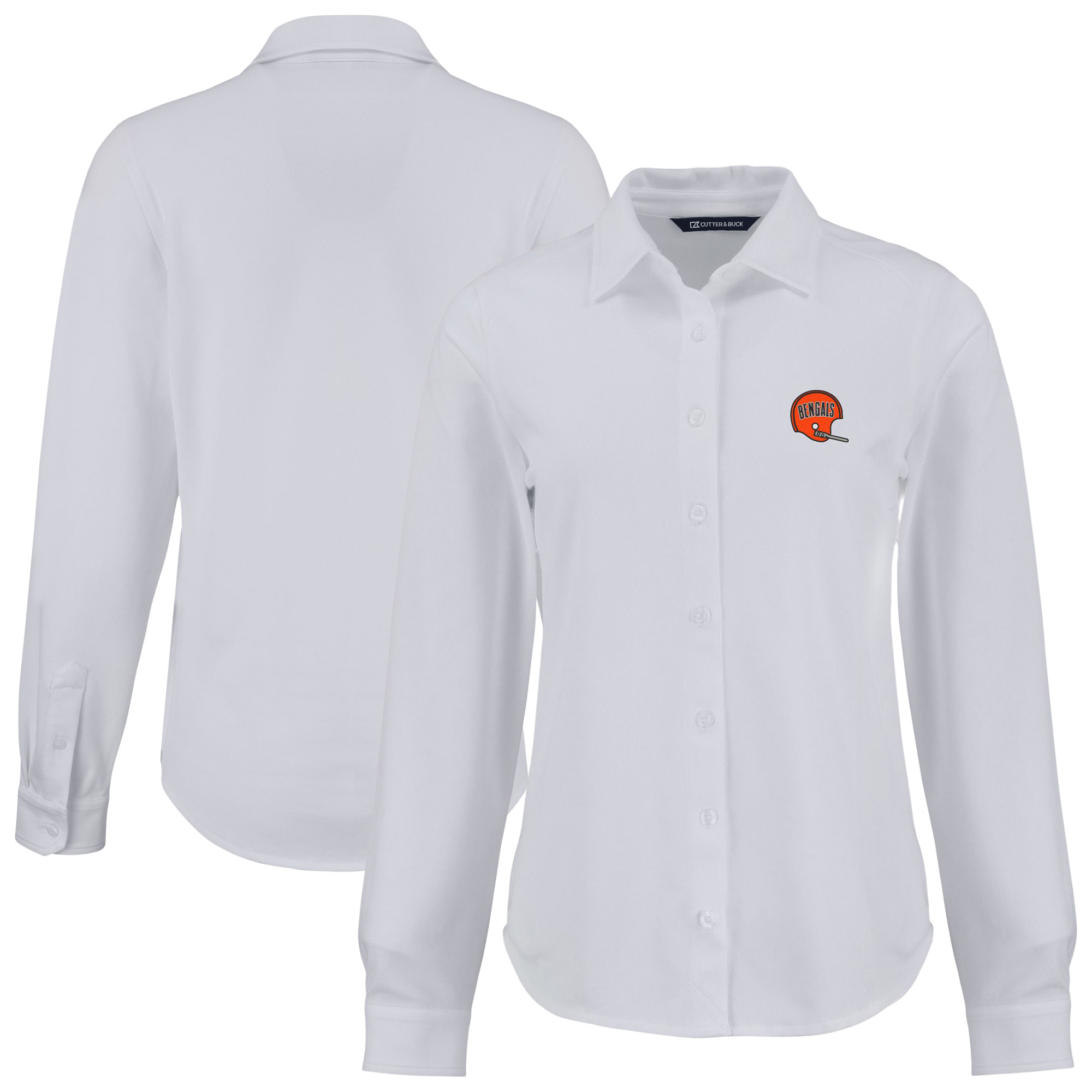 Women's Cutter & Buck White Cincinnati Bengals Advantage Eco Soft Pique Tri-Blend Long Sleeve Button-Up Shirt