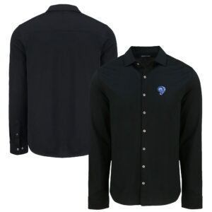 Men's Cutter & Buck Black Los Angeles Rams Knitted Advantage Tri-Blend Eco Soft Pique Long Sleeve Button-Up Shirt