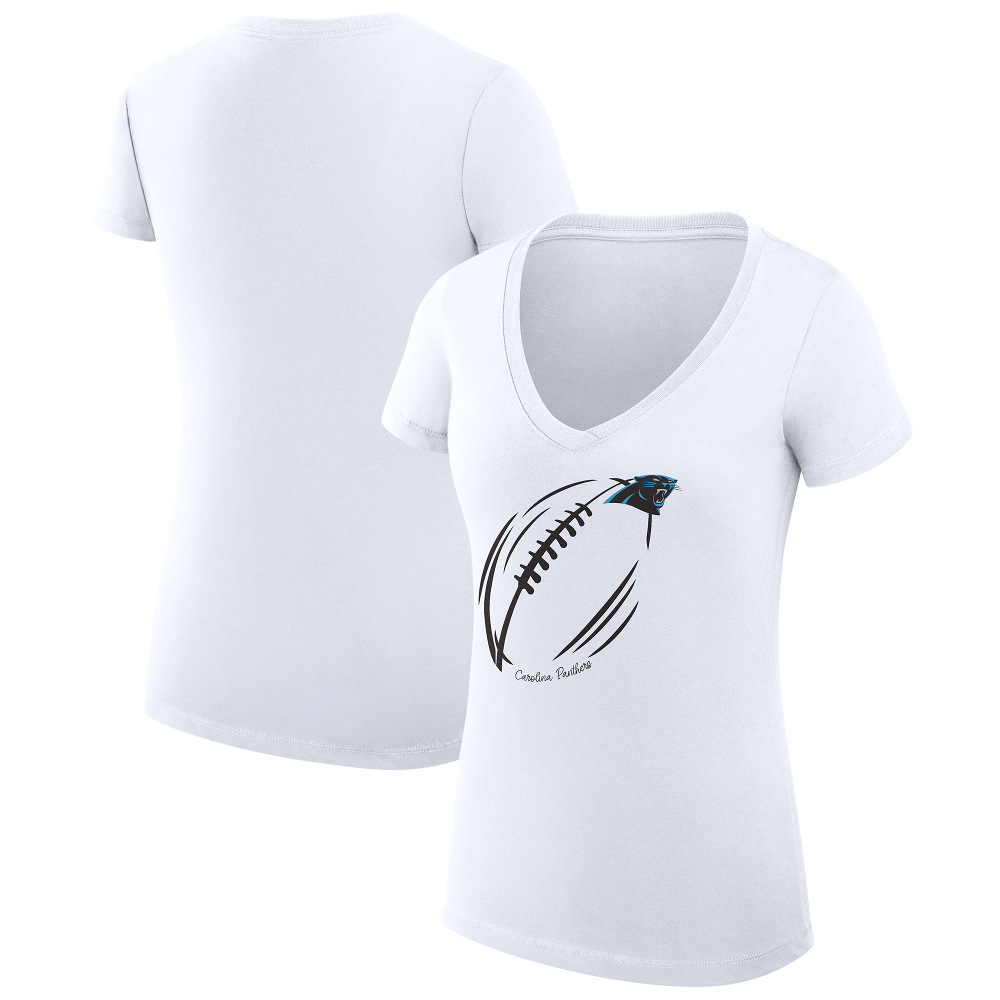 Women's G-III 4Her by Carl Banks White Carolina Panthers Subtle Football Fitted V-Neck T-Shirt