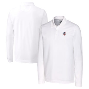 Men's Cutter & Buck White Minnesota Twins Big & Tall Americana Advantage Eco Pique DryTec Tri-Blend Long Sleeve Polo