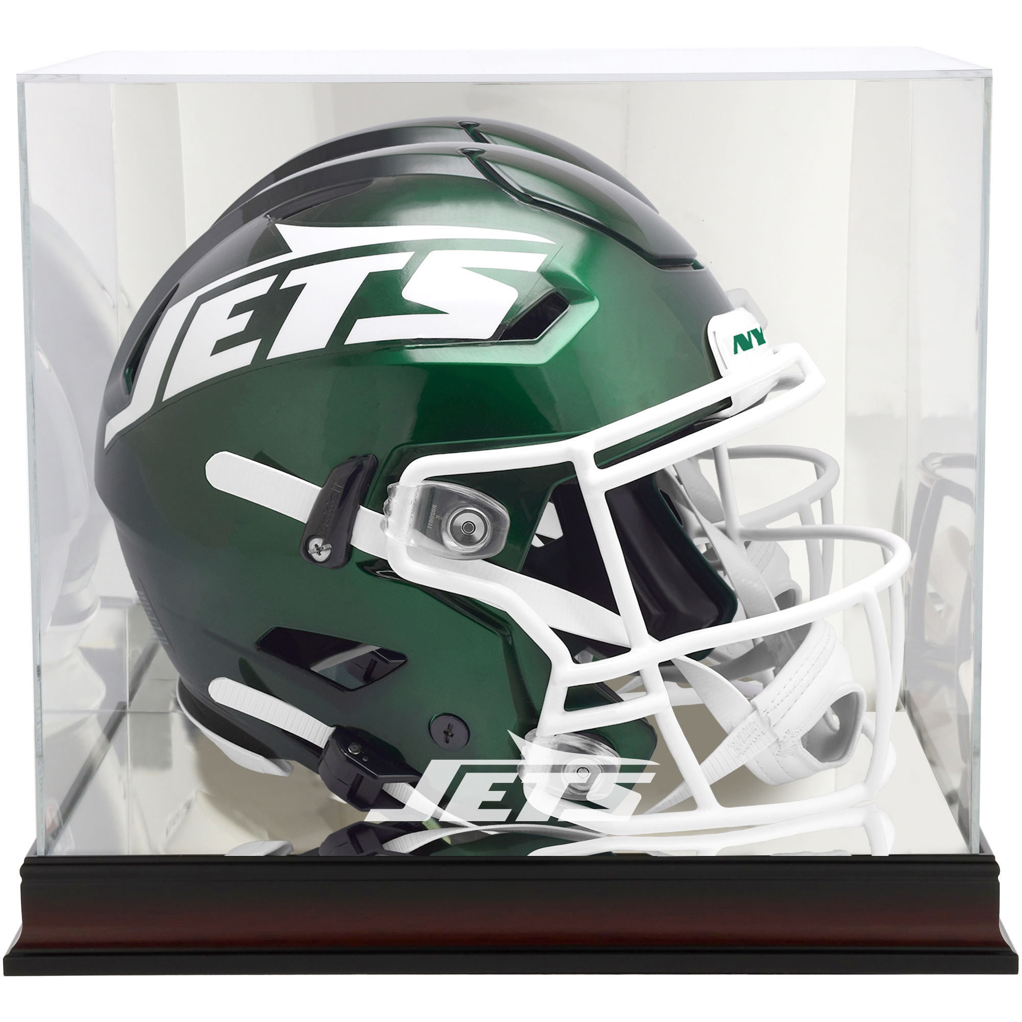 New York Jets Mahogany Helmet Logo Display Case with Mirror Back