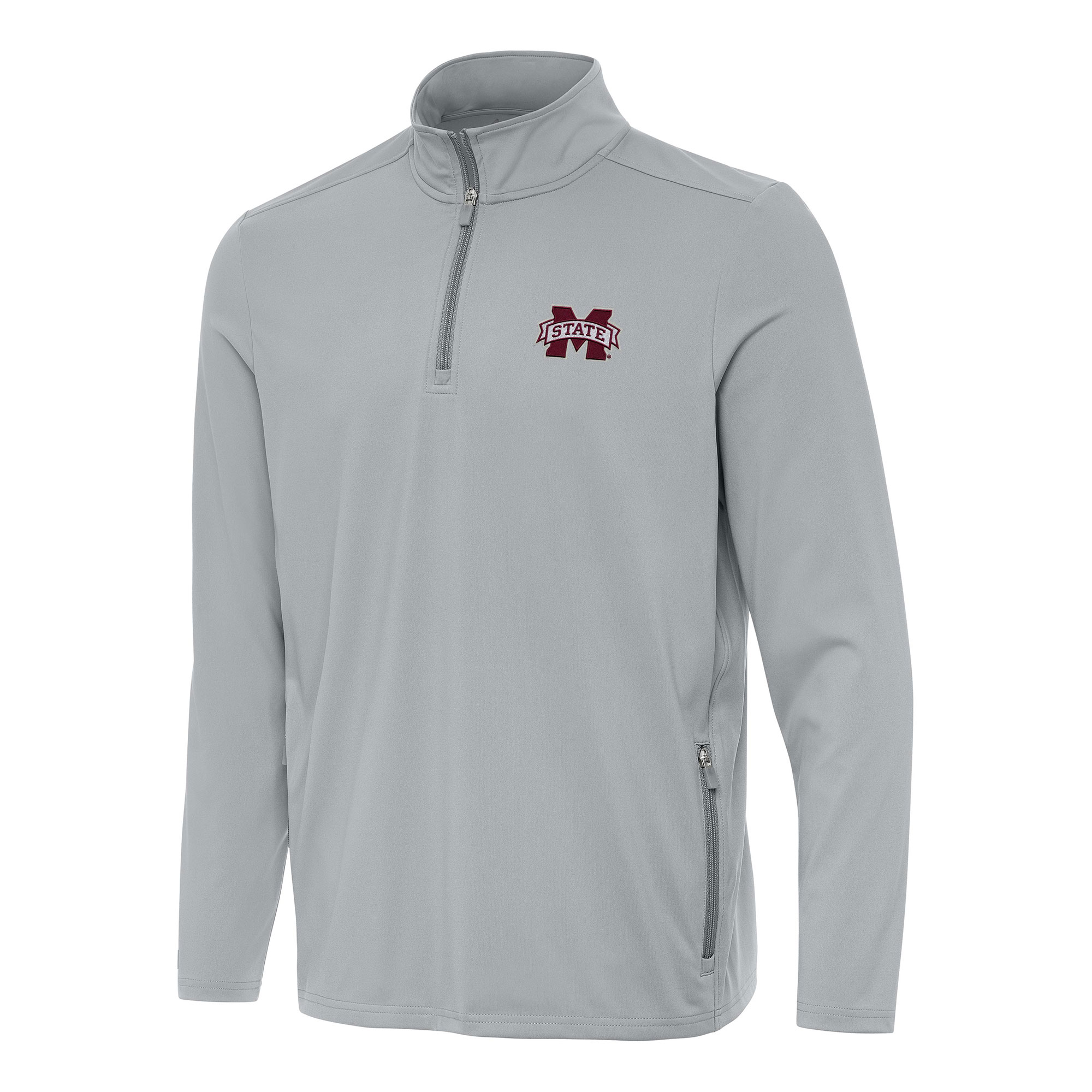 Men's Antigua Gray Mississippi State Bulldogs Perilous Quarter-Zip Sweatshirt