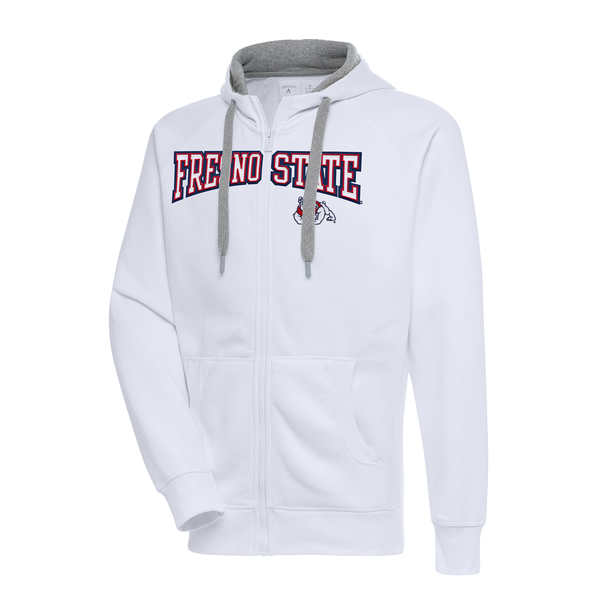 Men's Antigua White Fresno State Bulldogs Big & Tall Victory Raglan Full-Zip Hoodie Jacket
