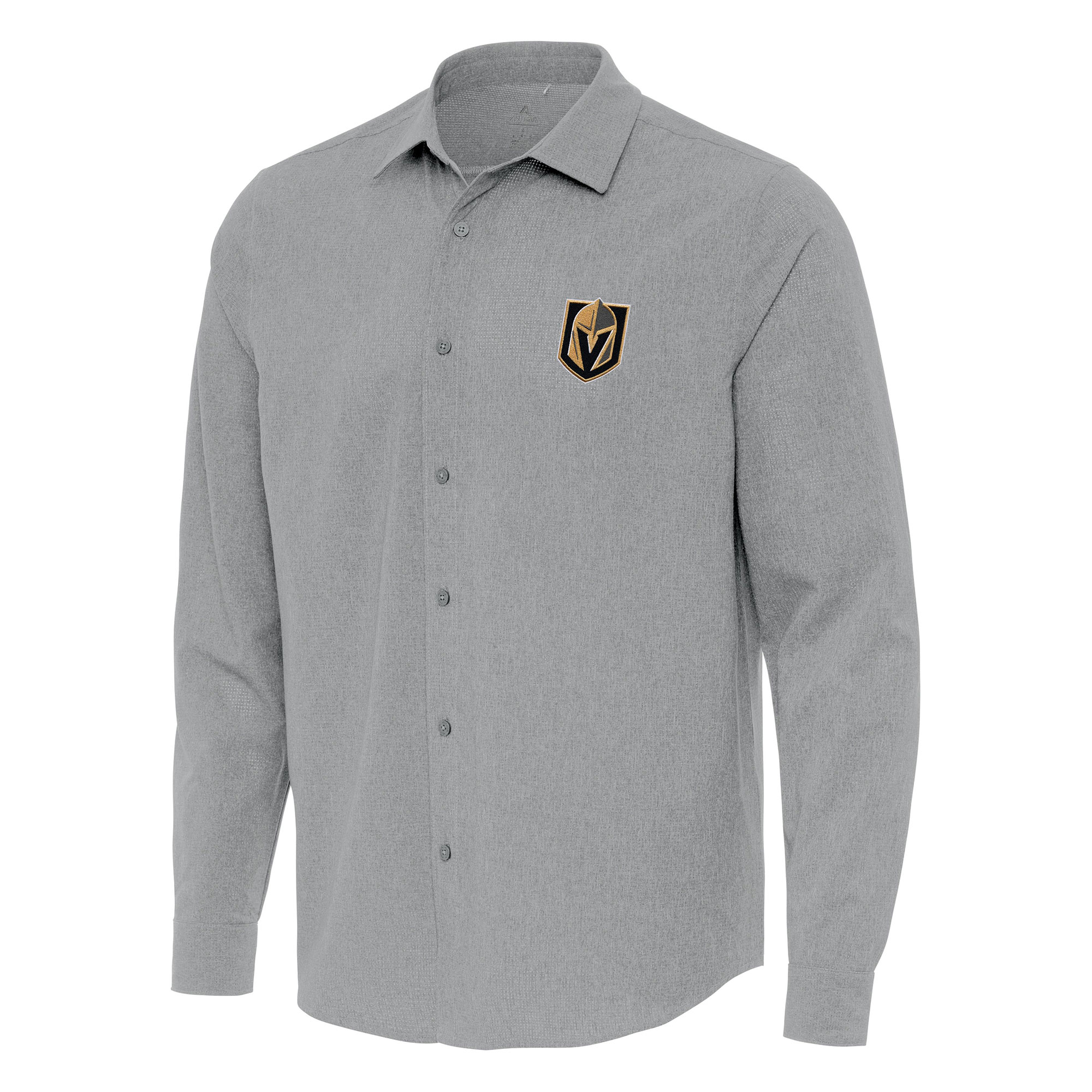 Men's Antigua Gray Vegas Golden Knights Exposure Woven Long Sleeve Button-Up Shirt