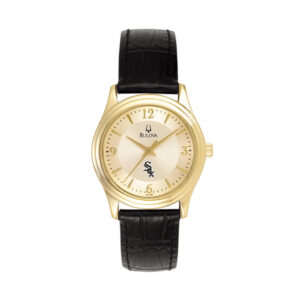 Women's Bulova Gold Chicago White Sox Leather Strap Watch