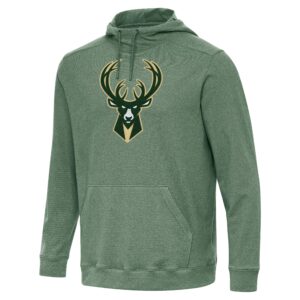 Men's Antigua Heather Hunter Green Milwaukee Bucks Cloud Pullover Hoodie