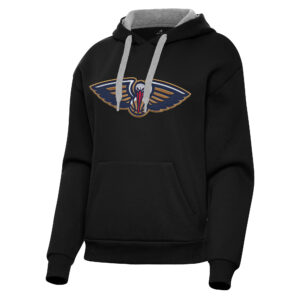 Women's Antigua Black New Orleans Pelicans Victory Pullover Hoodie