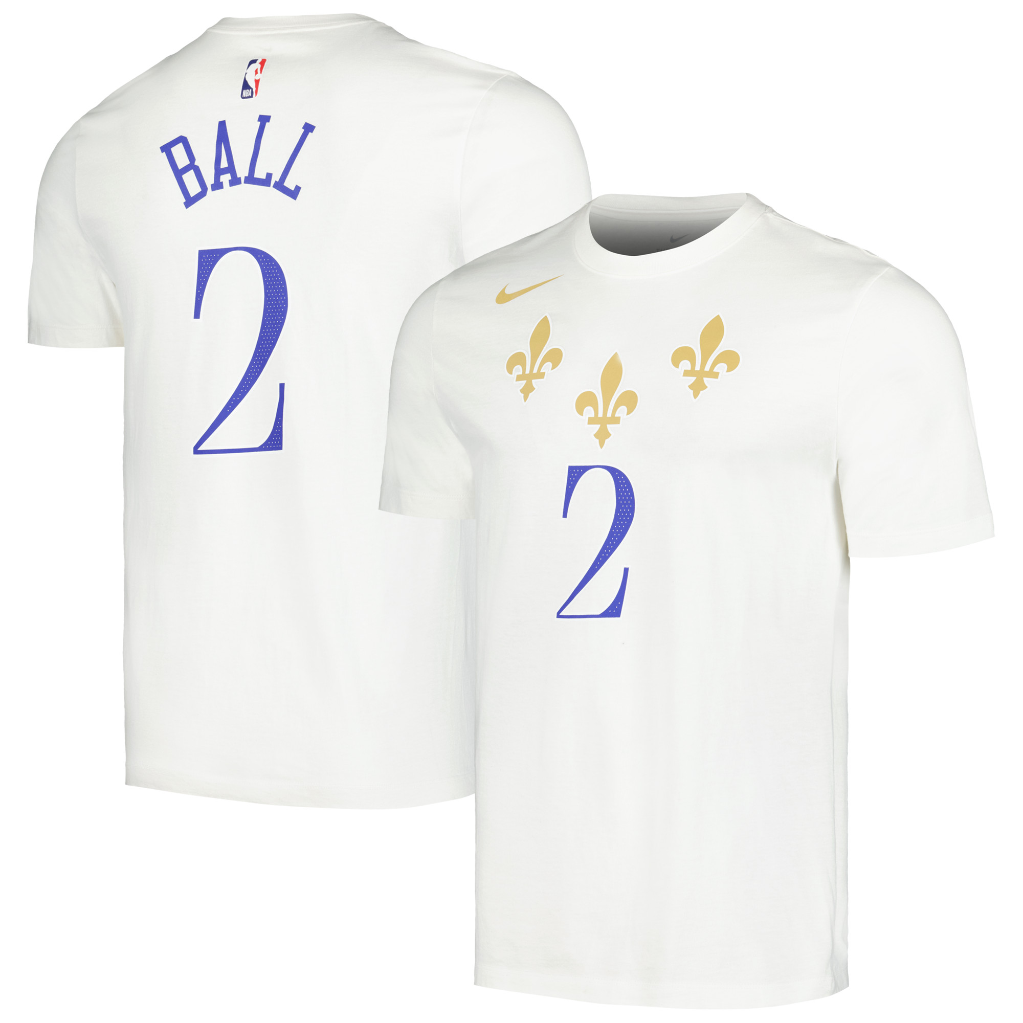 Men's Nike Lonzo Ball White New Orleans Pelicans 2020/21 City Edition Name & Number T-Shirt - Image 5