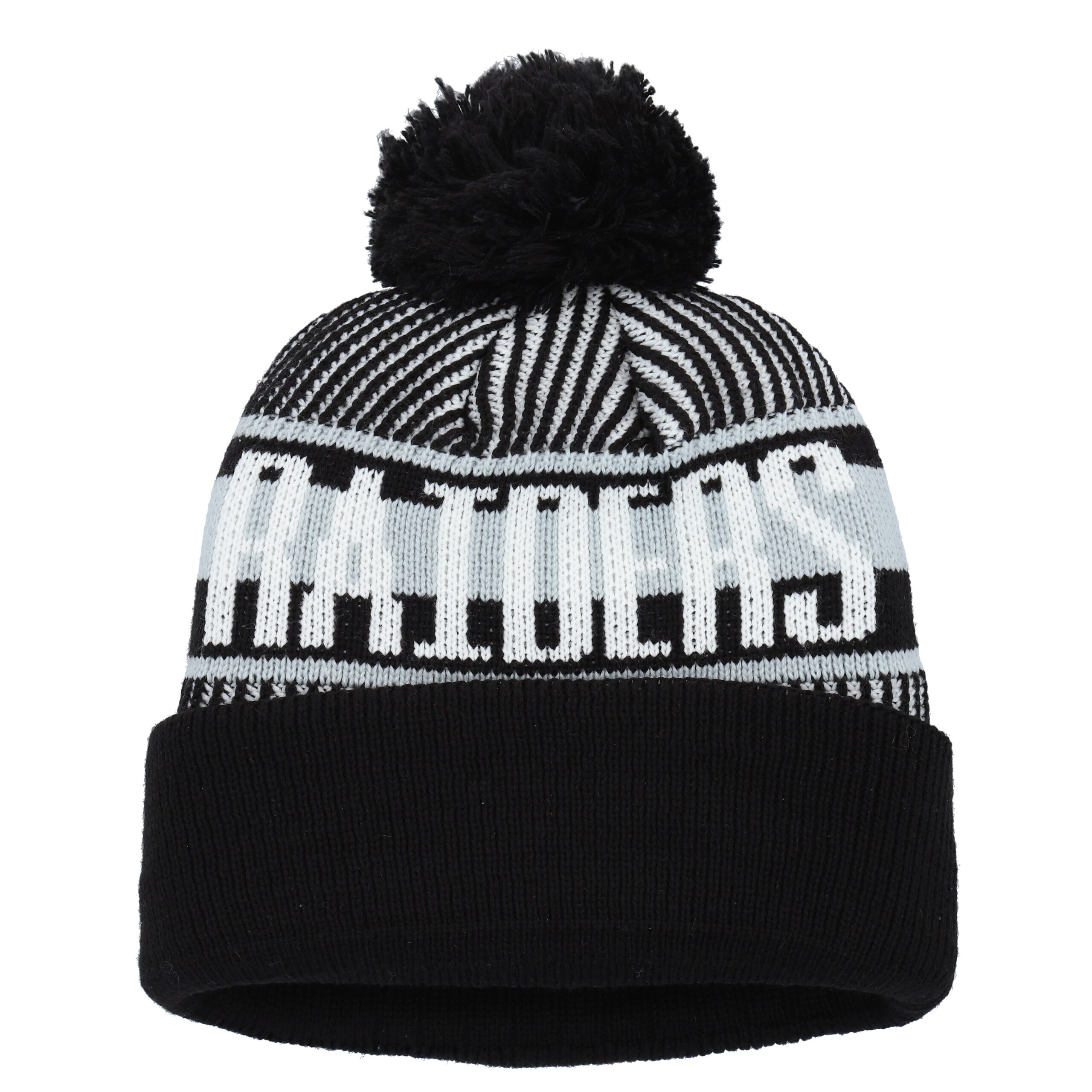 Youth New Era Black Las Vegas Raiders Striped Cuffed Knit Hat with Pom - Image 4