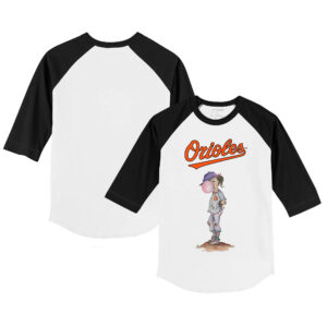 Infant Tiny Turnip White/Black Baltimore Orioles Bubbles Raglan 3/4 Sleeve T-Shirt