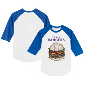 Infant Tiny Turnip White/Royal Texas Rangers Burger Raglan 3/4 Sleeve T-Shirt
