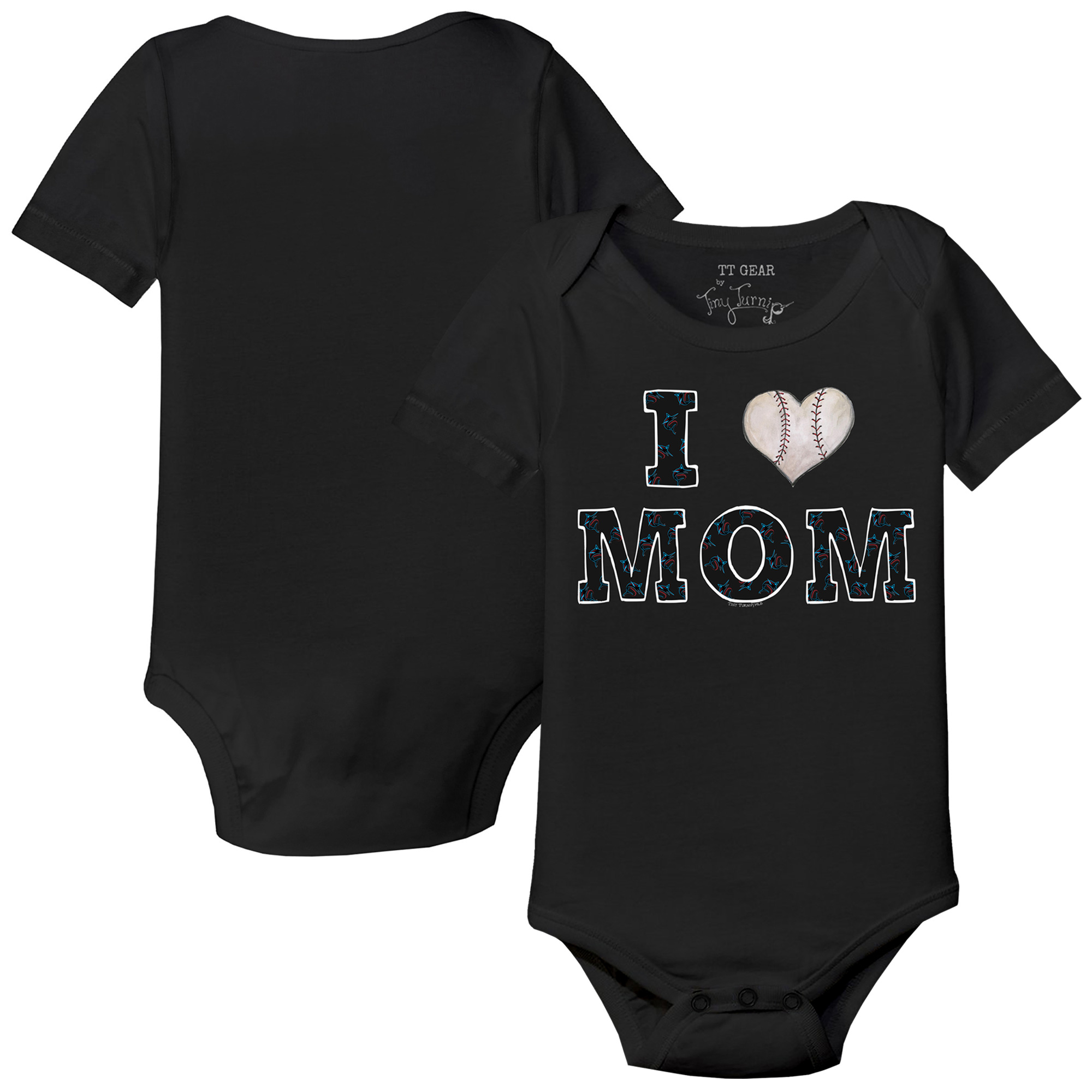 Infant Tiny Turnip Black Miami Marlins I Love Mom Bodysuit