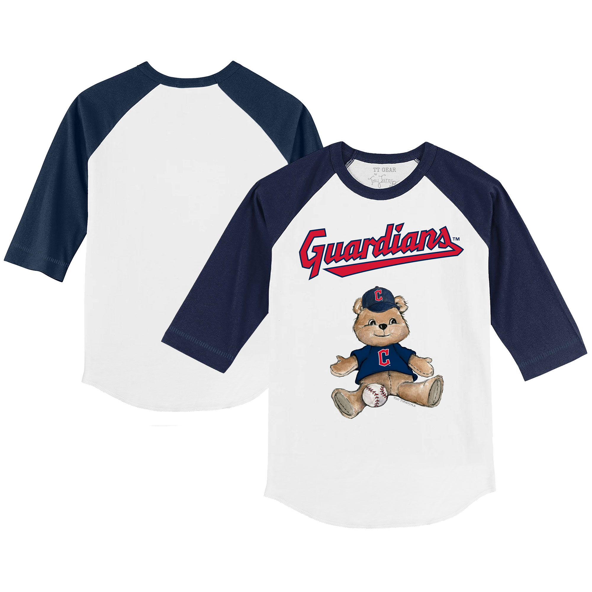 Youth Tiny Turnip White/Navy Cleveland Guardians Teddy Boy 3/4-Sleeve Raglan T-Shirt - Image 5
