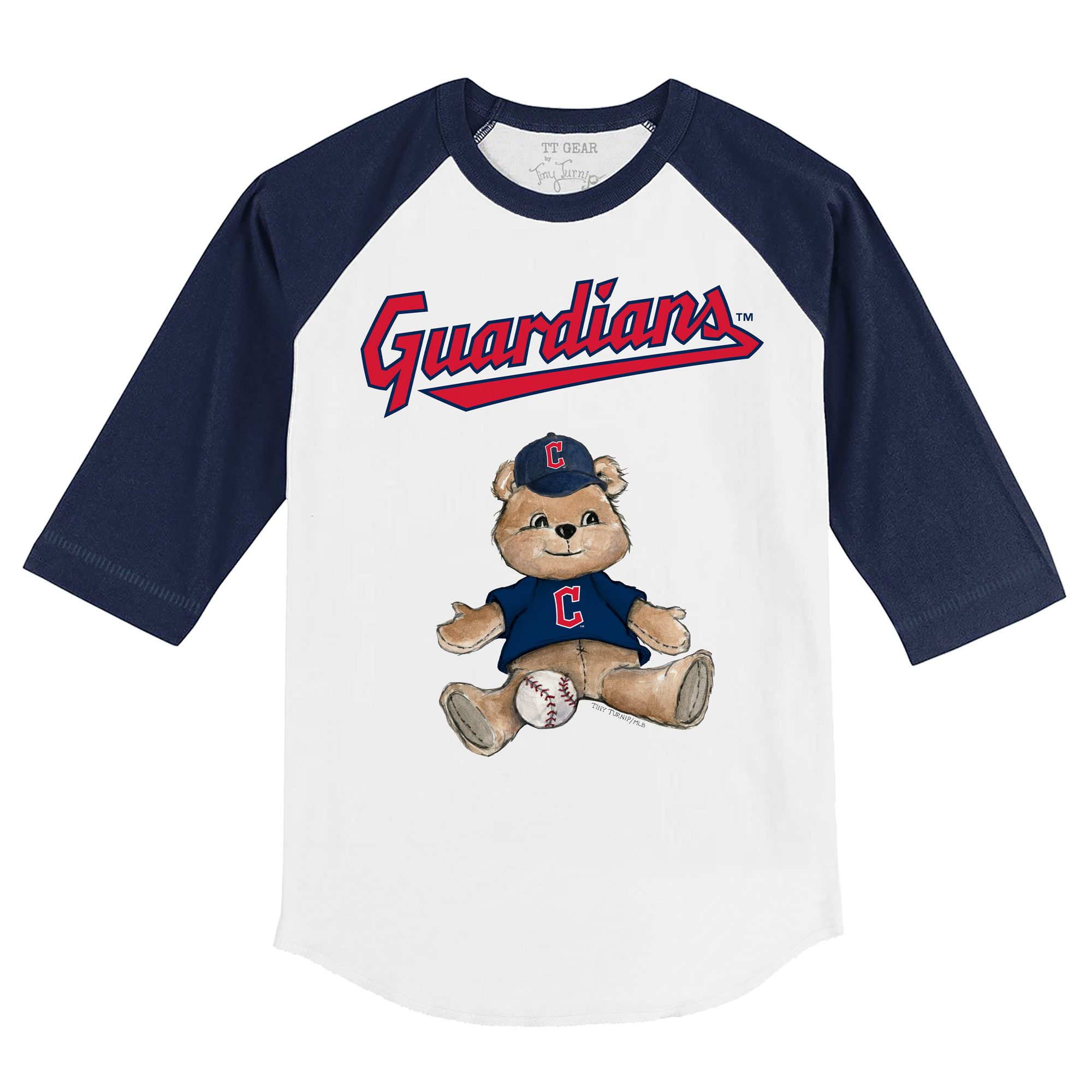 Youth Tiny Turnip White/Navy Cleveland Guardians Teddy Boy 3/4-Sleeve Raglan T-Shirt - Image 9