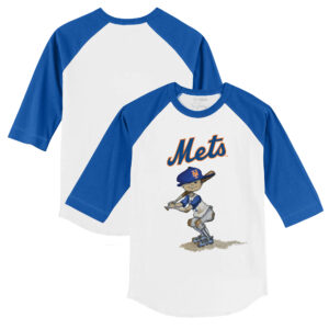 Youth Tiny Turnip White/Royal New York Mets Slugger 3/4-Sleeve Raglan T-Shirt