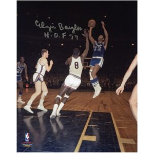 Elgin Baylor Los Angeles Lakers Autographed 8" x 10" Shooting Photograph with "H.O.F. 77" Inscription