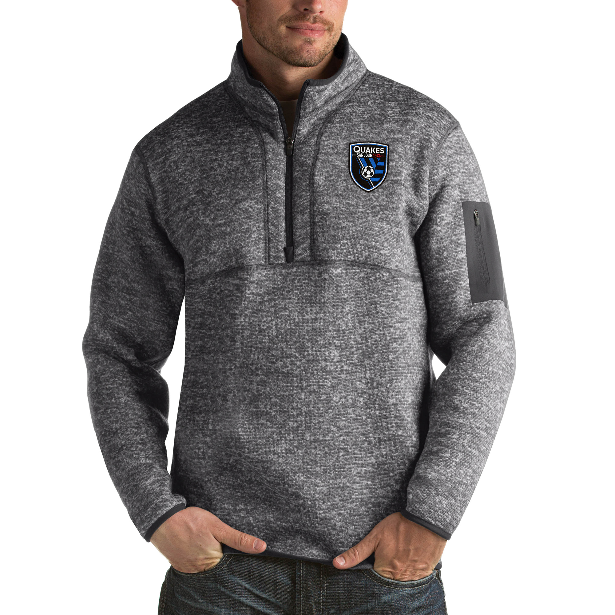 Men's Antigua Heather Black San Jose Earthquakes Fortune Big & Tall Quarter-Zip Pullover Jacket