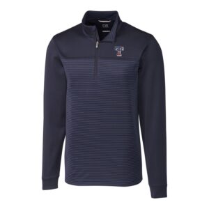 Men's Cutter & Buck Navy Texas Rangers Americana Big & Tall Traverse Stripe Half-Zip Pullover Jacket