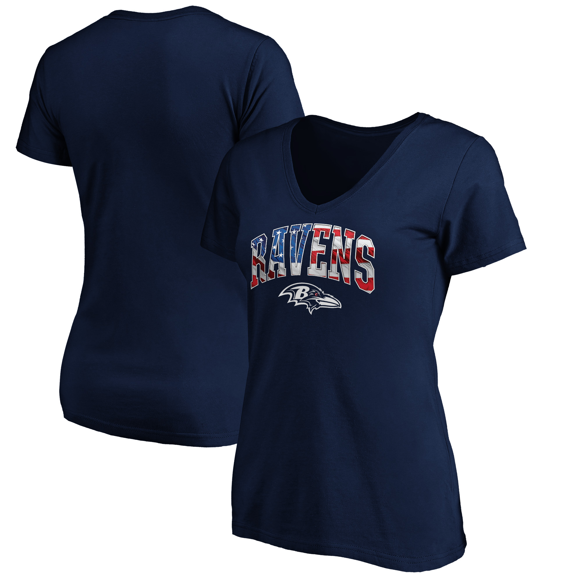 Women's Navy Baltimore Ravens Logo Banner Wave V-Neck T-Shirt