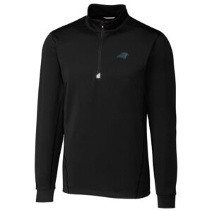Men's Cutter & Buck Black Carolina Panthers Traverse Quarter-Zip Pullover Jacket