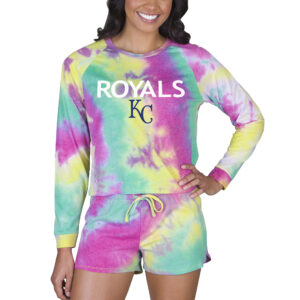 Women's Concepts Sport Kansas City Royals Velodrome Tie-Dye Long Sleeve Top & Shorts Set
