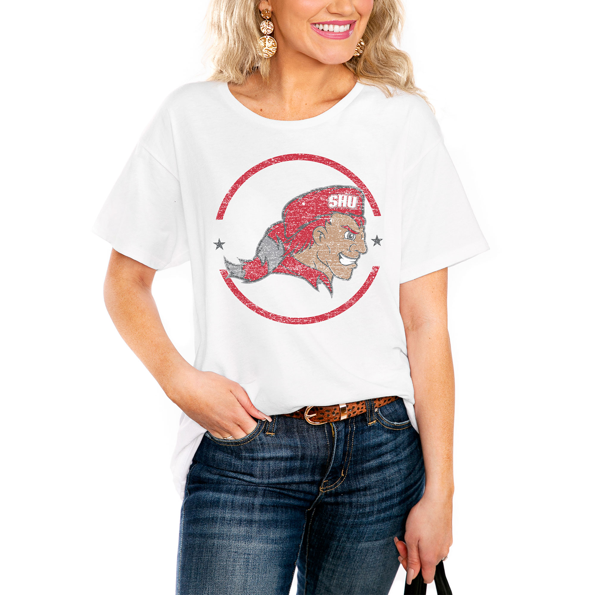 Women's White Sacred Heart Pioneers End Zone Easy T-Shirt