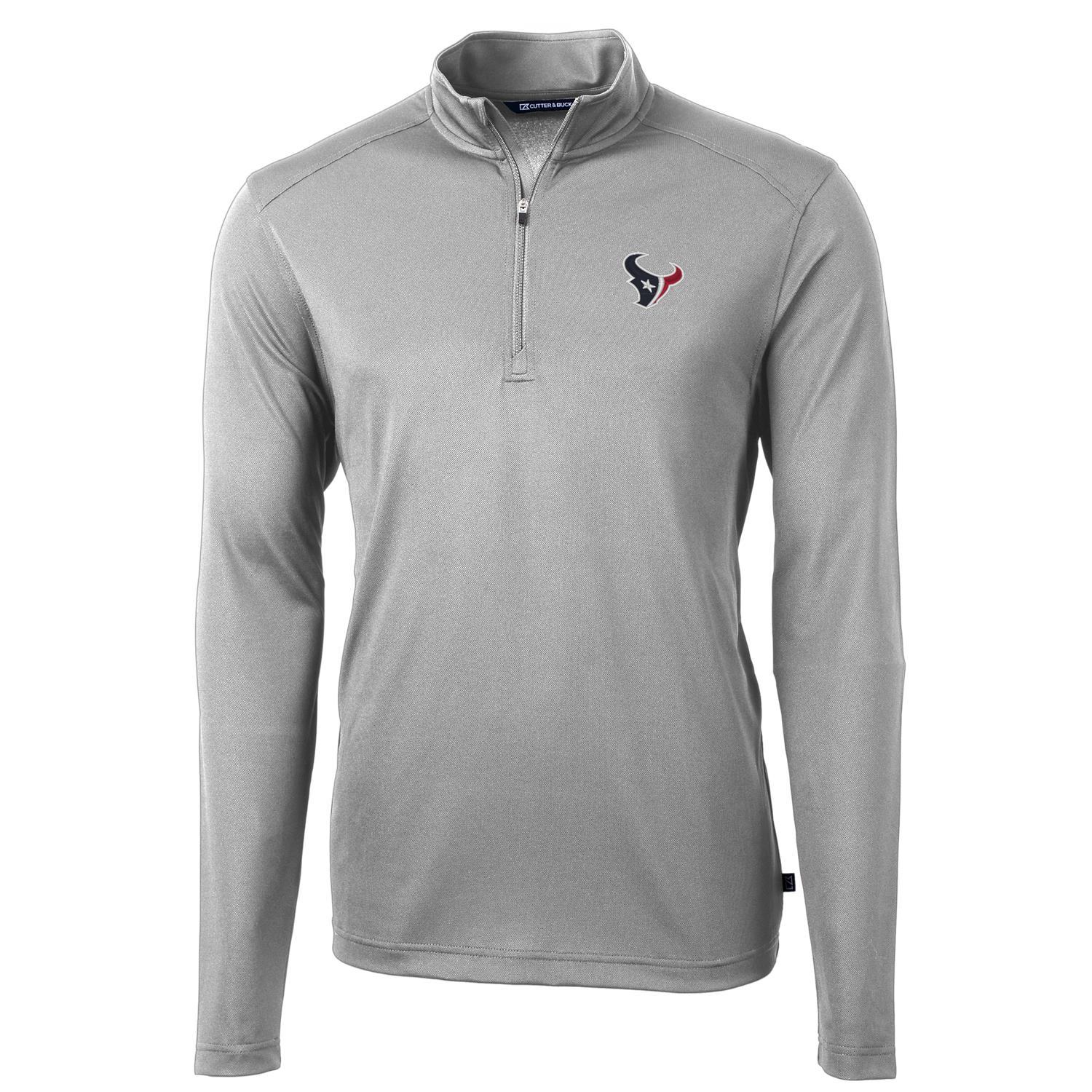 Men's Cutter & Buck Gray Houston Texans Virtue Eco Pique Recycled Quarter-Zip Pullover Jacket
