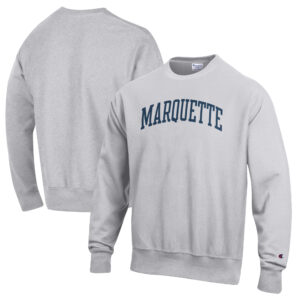 Men's Champion Heathered Gray Marquette Golden Eagles Reverse Weave Fleece Crewneck Sweatshirt