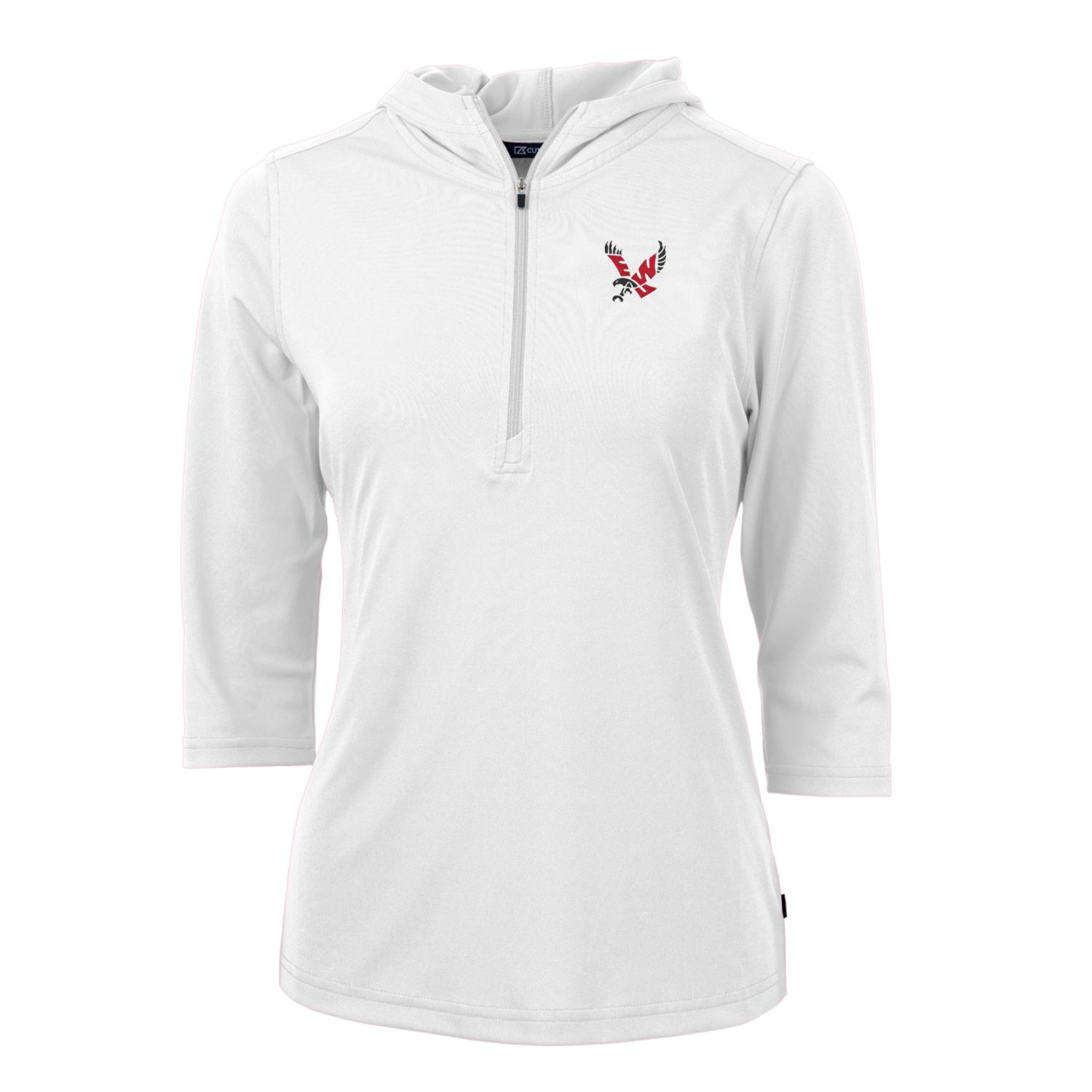 Women's Cutter & Buck White Eastern Washington Eagles Virtue Eco Pique Half-Zip 3/4 Sleeve Pullover Hoodie