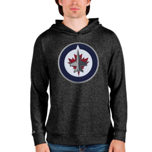 Men's Antigua Heathered Black Winnipeg Jets Absolute Pullover Hoodie