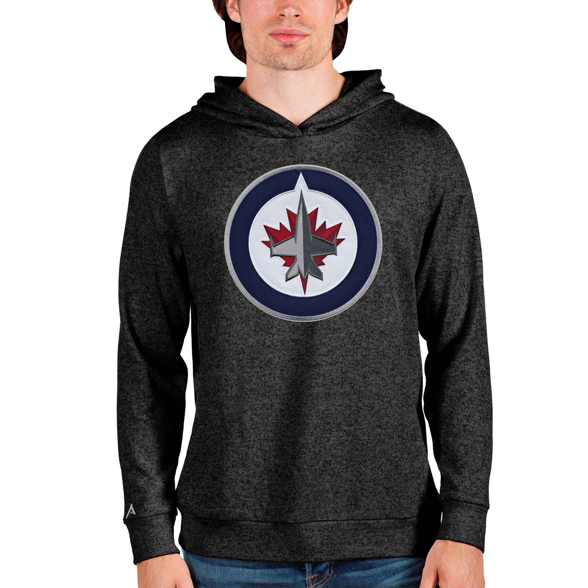 Men's Antigua Heathered Black Winnipeg Jets Absolute Pullover Hoodie