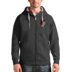 Men's Antigua Charcoal Portland Trail Blazers Logo Victory Full-Zip Hoodie