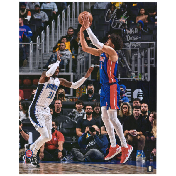 Cade Cunningham Detroit Pistons Autographed 16'' x 20'' Shooting vs. Orlando Magic Photograph with ''NBA Debut 10/30/21'' Inscription
